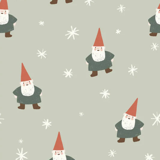 Family Fabrics - Christmas Gnome and Stars Green - Small Scale