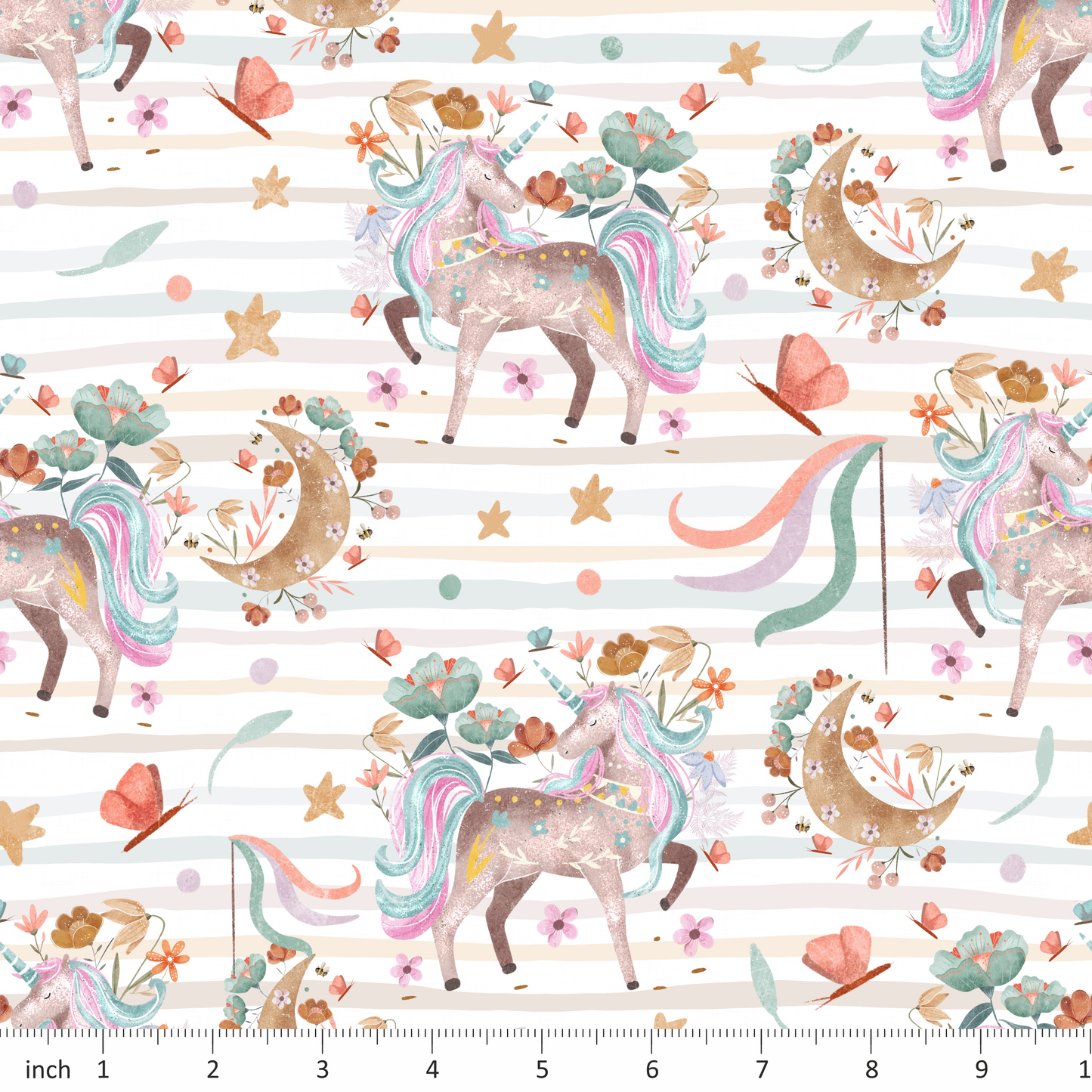 Claire Eddie Art - Delilah - Unicorn Floral - on Pastel Stripes
