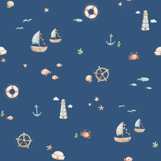 Family Fabrics - Thu Ha Kung - Marine Whimsy Blue