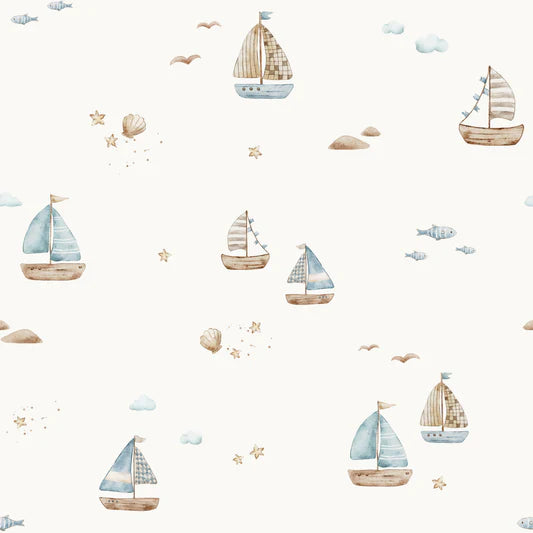 Family Fabrics - Thu Ha Kung - Sailboats Off White