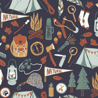 Family Fabrics - Hufton Studio - Camping Trip Navy Blue