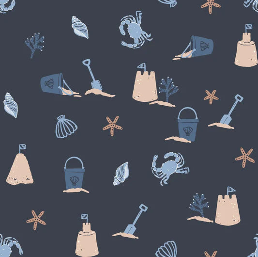 Family Fabrics - Hufton Studio - Sand Fund Navy Blue