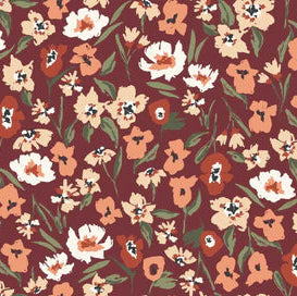 Family Fabrics - Hufton Studio - Painted Meadow Burgundy