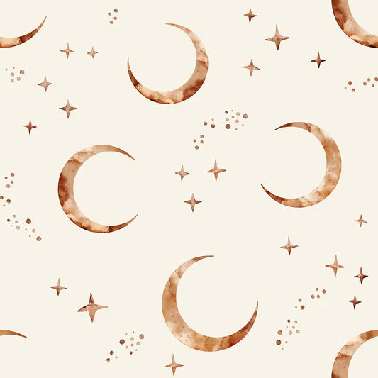 Family Fabrics - Zanet From Wonderland - Copper Moon and Stars Ecru