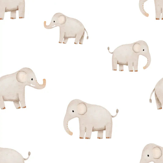 Family Fabrics - Zanet From Wonderland - Safari Elephant White