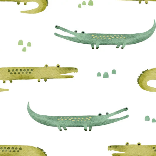 Family Fabrics - Zanet From Wonderland - Safari Crocodile White