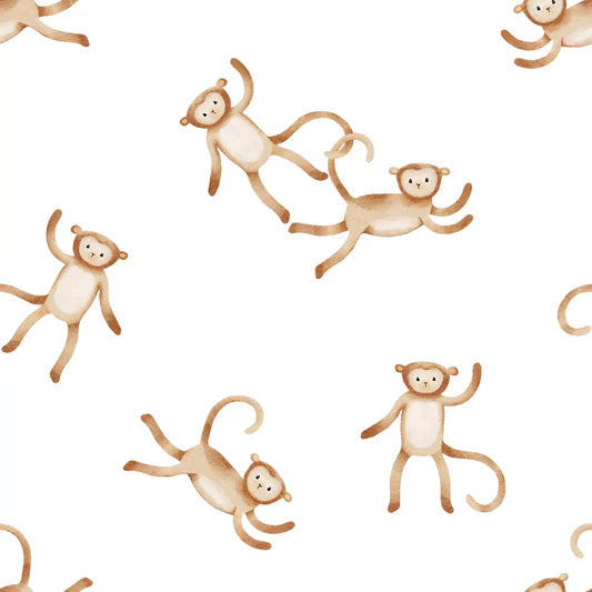 Family Fabrics - Zanet From Wonderland - Safari Monkey White