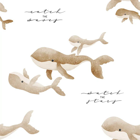 Family Fabrics - Zanet From Wonderland - Whales Beige