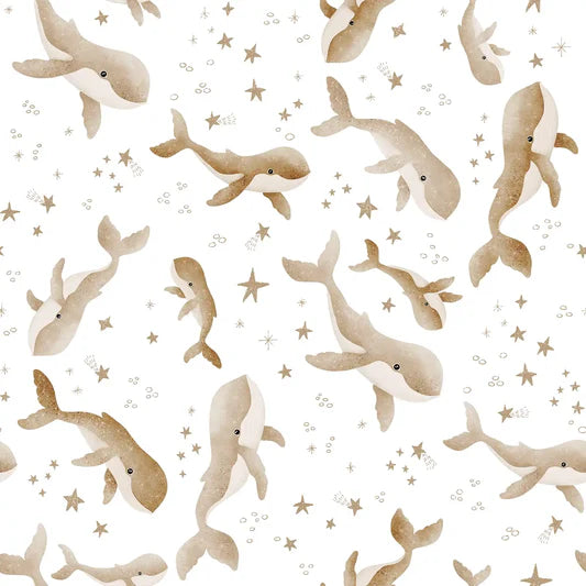 Family Fabrics - Zanet From Wonderland - Whales Stars Beige Mini