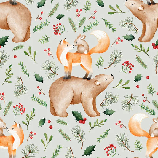 Family Fabrics - Zanet From Wonderland - Christmas Forest Sage Small Scale