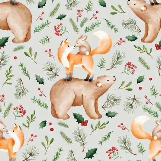 Family Fabrics - Zanet From Wonderland - Christmas Forest Sage Large Scale