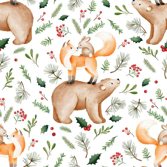 Family Fabrics - Zanet From Wonderland - Christmas Forest White Large Scale