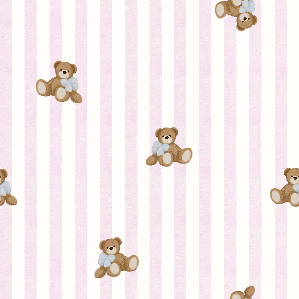 Family Fabrics - Brush & Bear - Bear Charm Stripes Pink