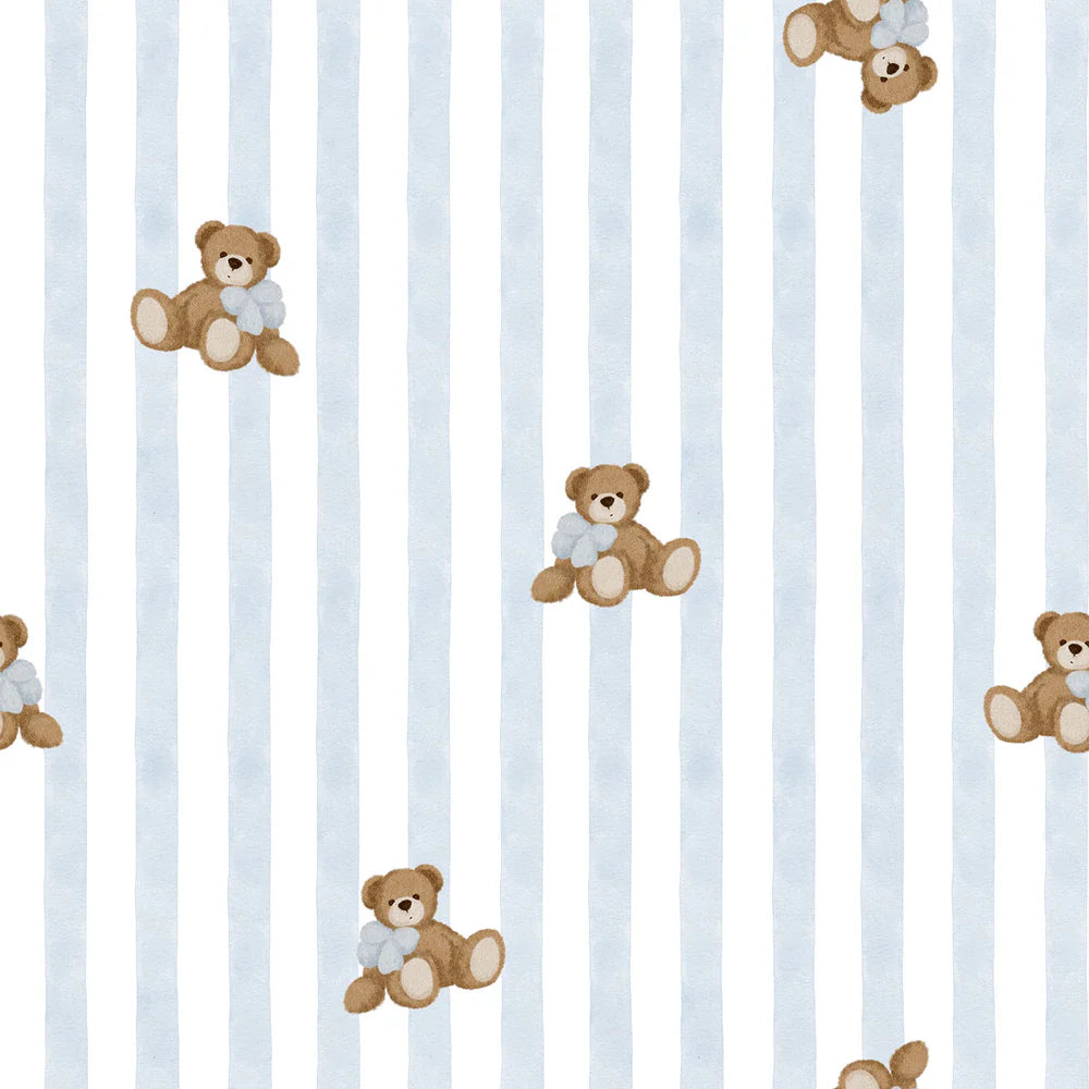Family Fabrics - Brush & Bear - Bear Charm Stripes Blue