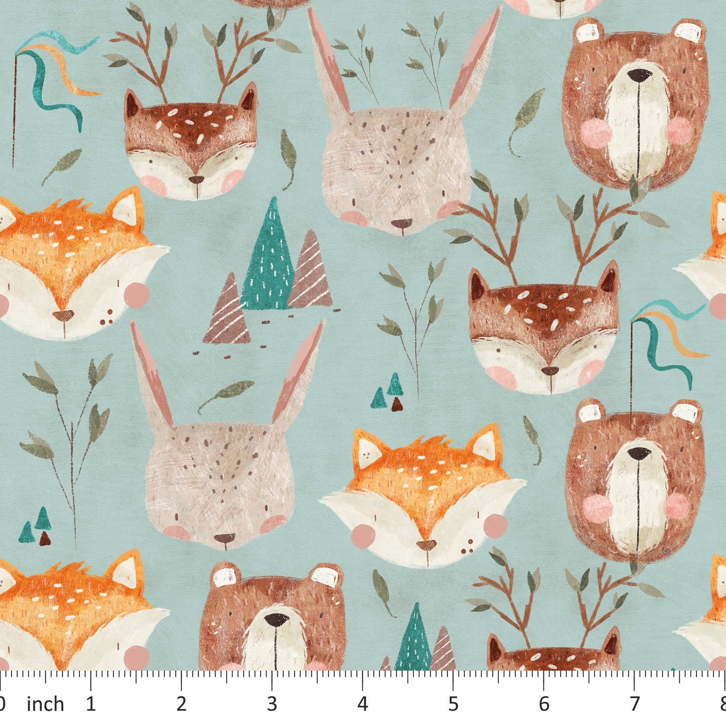 Claire Eddie Art - Finley - on Teal - Woodland - Bears - Foxes
