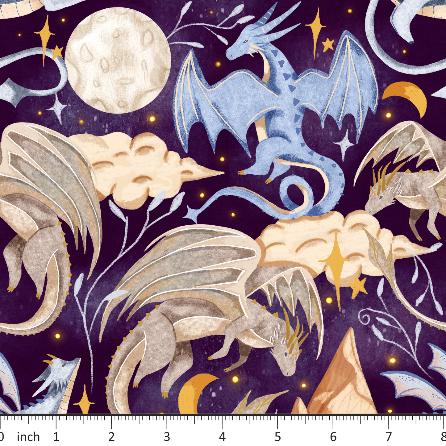 Claire Eddie Art - Elton on Deep Purple - Little Rhody Fabric Exclusive Colorway - Dragons