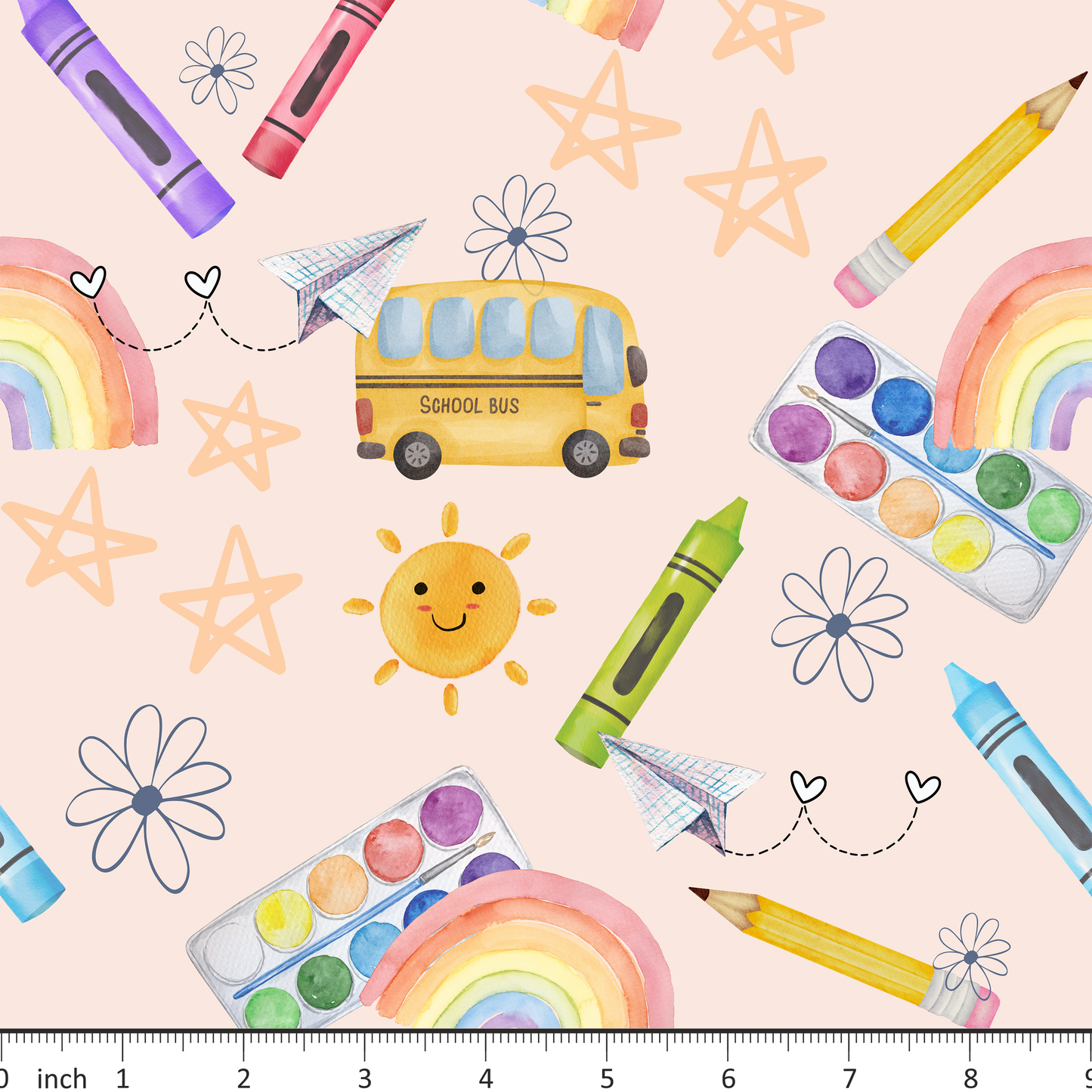Back to School Bus Pastel Watercolor