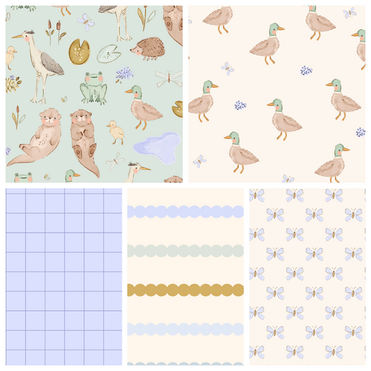 Lumelo and Ginger - Green Lake - Otters - Frogs - Cranes - Coordinating Designs Available