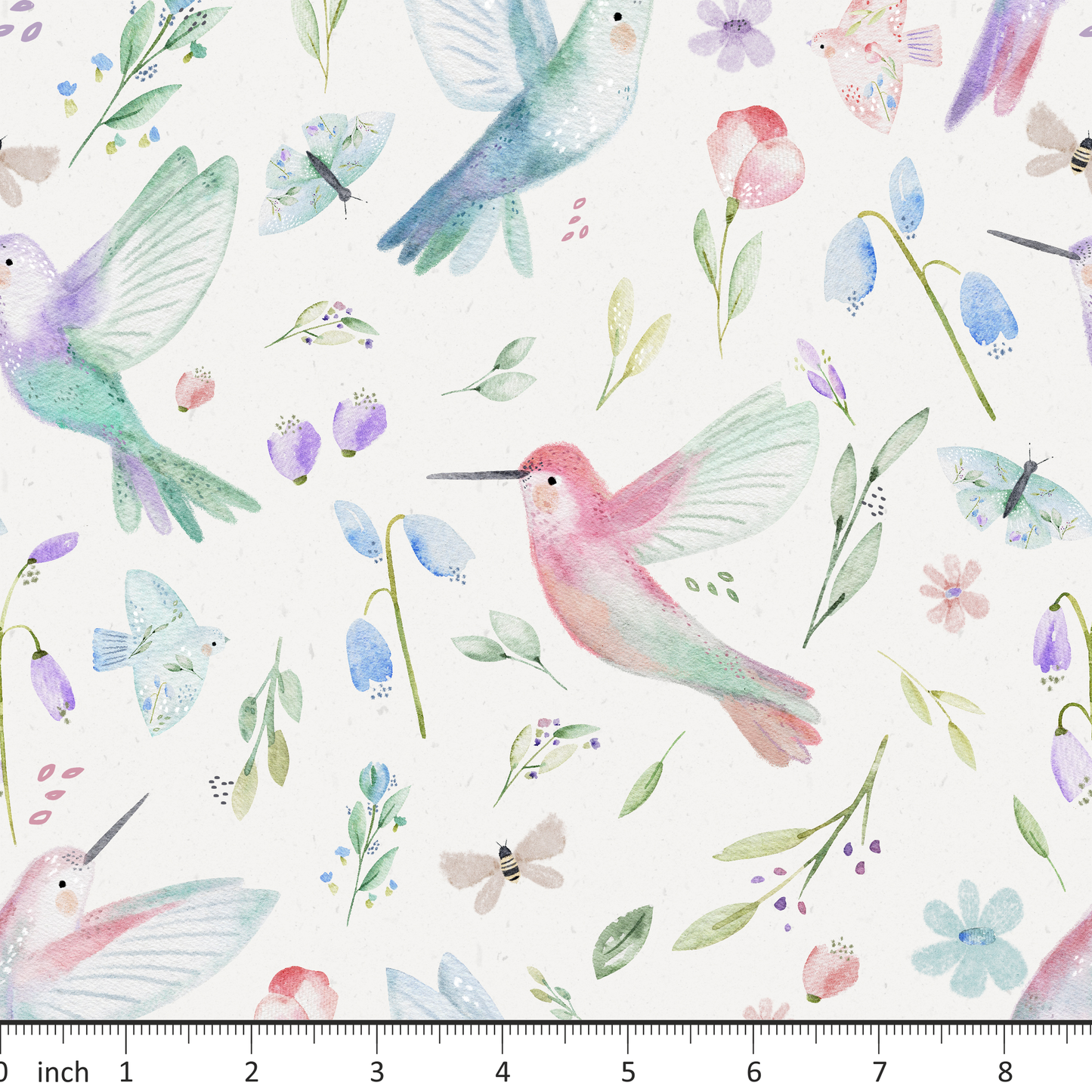 Lumelo and Ginger - Emerald - Hummingbirds on Ecru