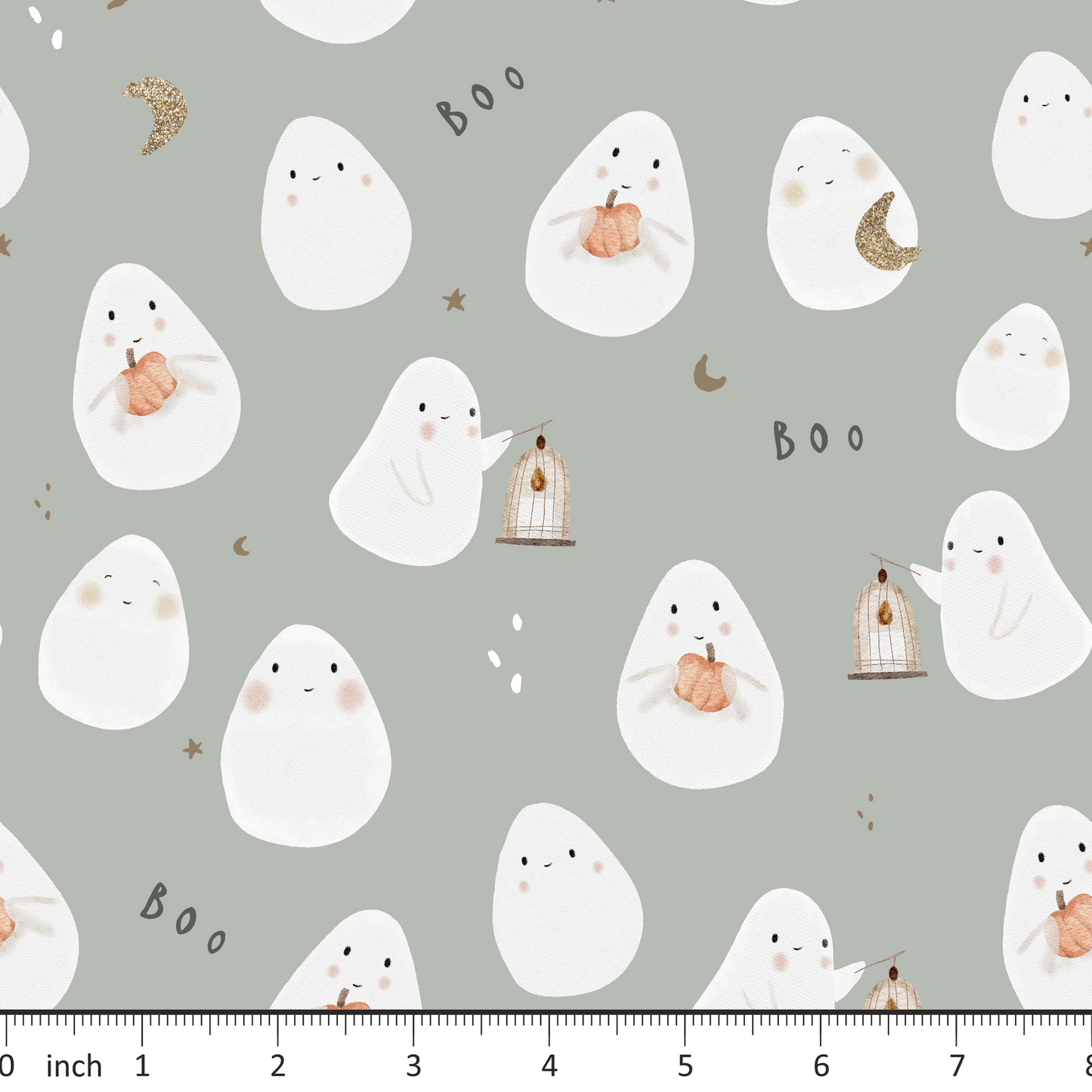 Lumelo and Ginger - Ghosts - on Laurel - Hocus Hall Coordinating Print