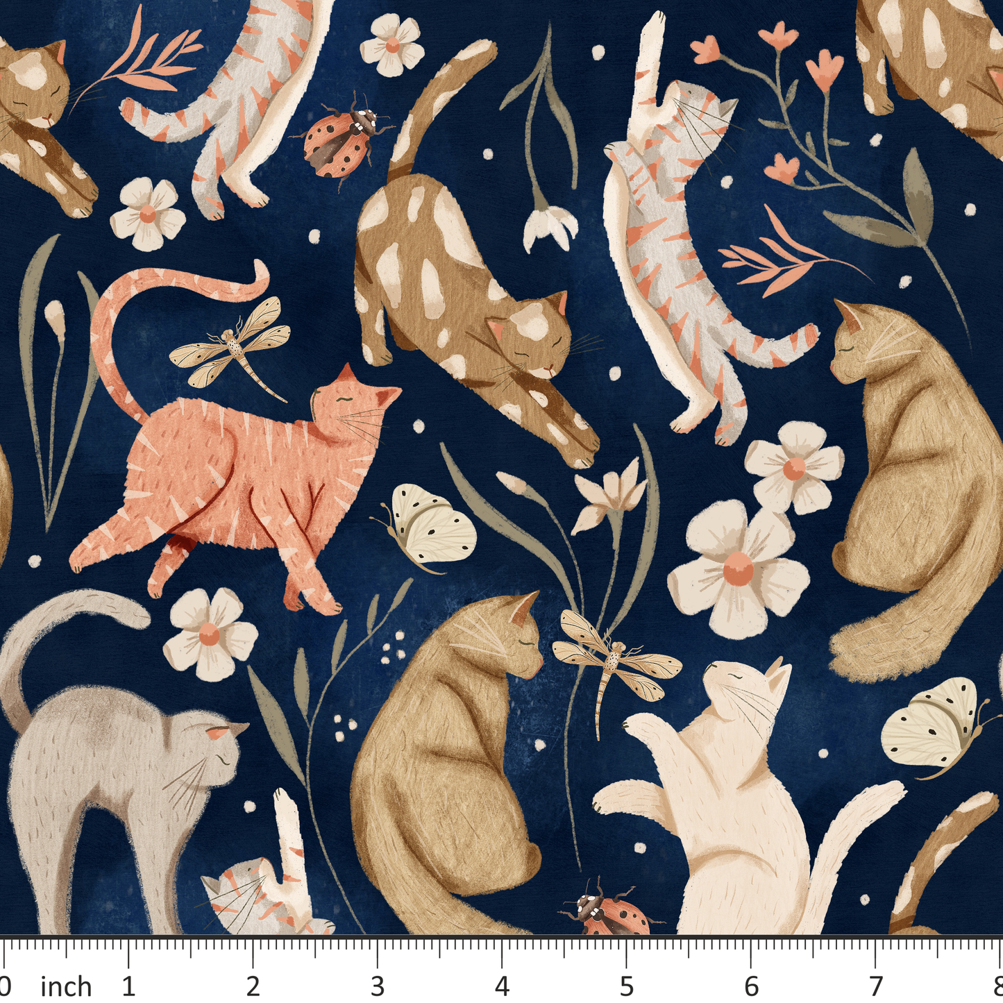 Claire Eddie Art - Rosie on Midnight Blue - Little Rhody Fabric Exclusive Colorway - Cats - Kittens