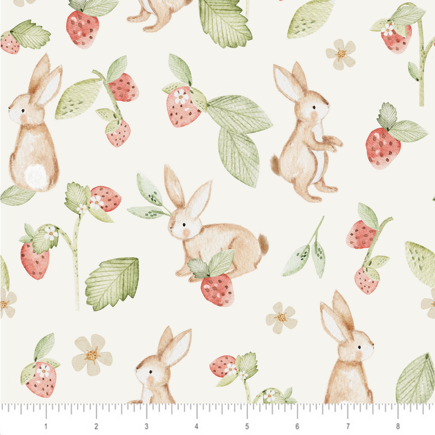 Lumelo and Ginger - Bunnies and Strawberries - on Ecru
