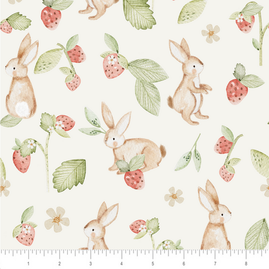 Lumelo and Ginger -  Bunnies and Strawberries - on Ecru