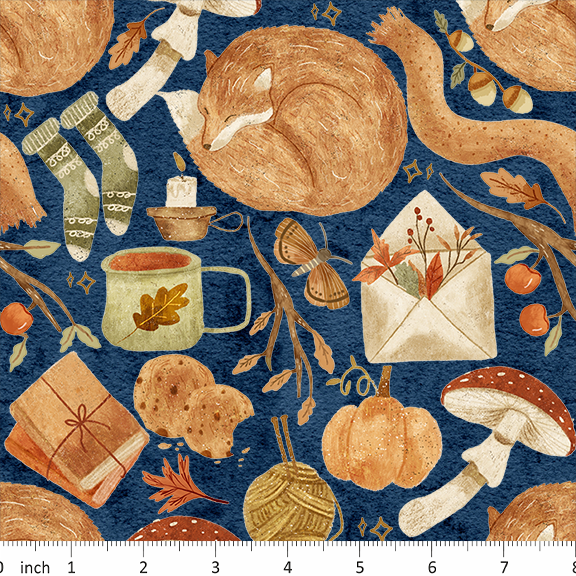 Claire Eddie Art - Fallow - on Blue - Sweater Weather - Autumn Fox