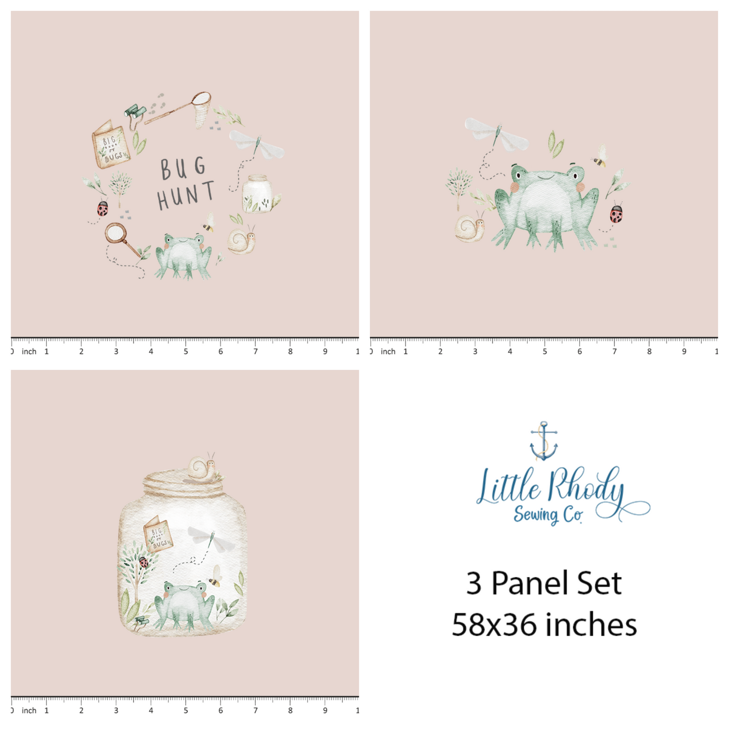 Lumelo and Ginger - Bug School on Pink - 3 Panel Set