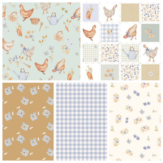 Lumelo and Ginger - Shack on Light Mint - Chickens - Farm - Coordinating Fabrics Available