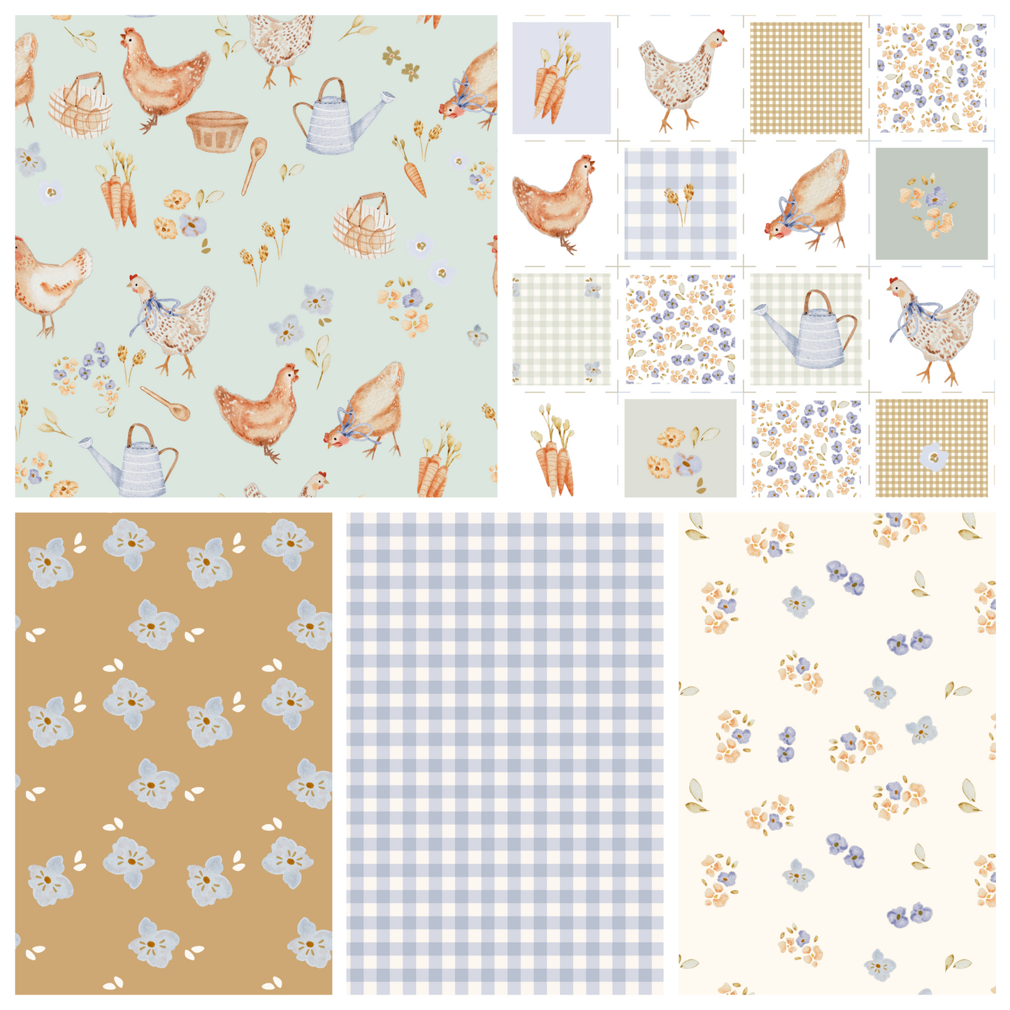 Lumelo and Ginger - Shack on Light Mint - Chickens - Farm - Coordinating Fabrics Available