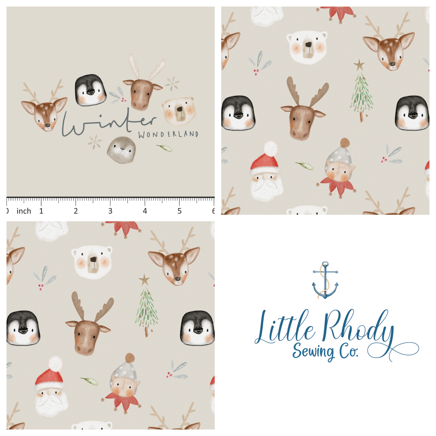 Lumelo and Ginger - Festi Bobs - on Ecru - 3 panel Set - 1 panel artwork - 2 panels coordinating print