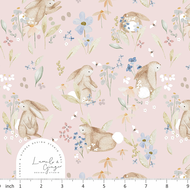 Lumelo and Ginger - Floof - on Pink - Spring - Rabbit - Bunny