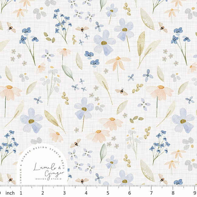 Lumelo and Ginger - Floof Floral - on Linen Ecru