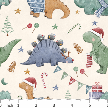 Christmas Dinosaurs on Ecru