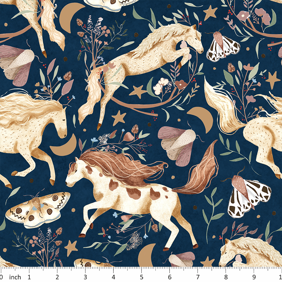 Jill - On Dark Blue - Horses - Moths