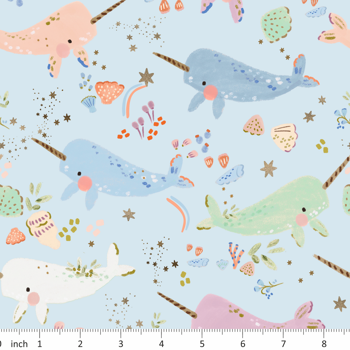 Lumelo and Ginger - Mochi - on Light Blue - Narwhal