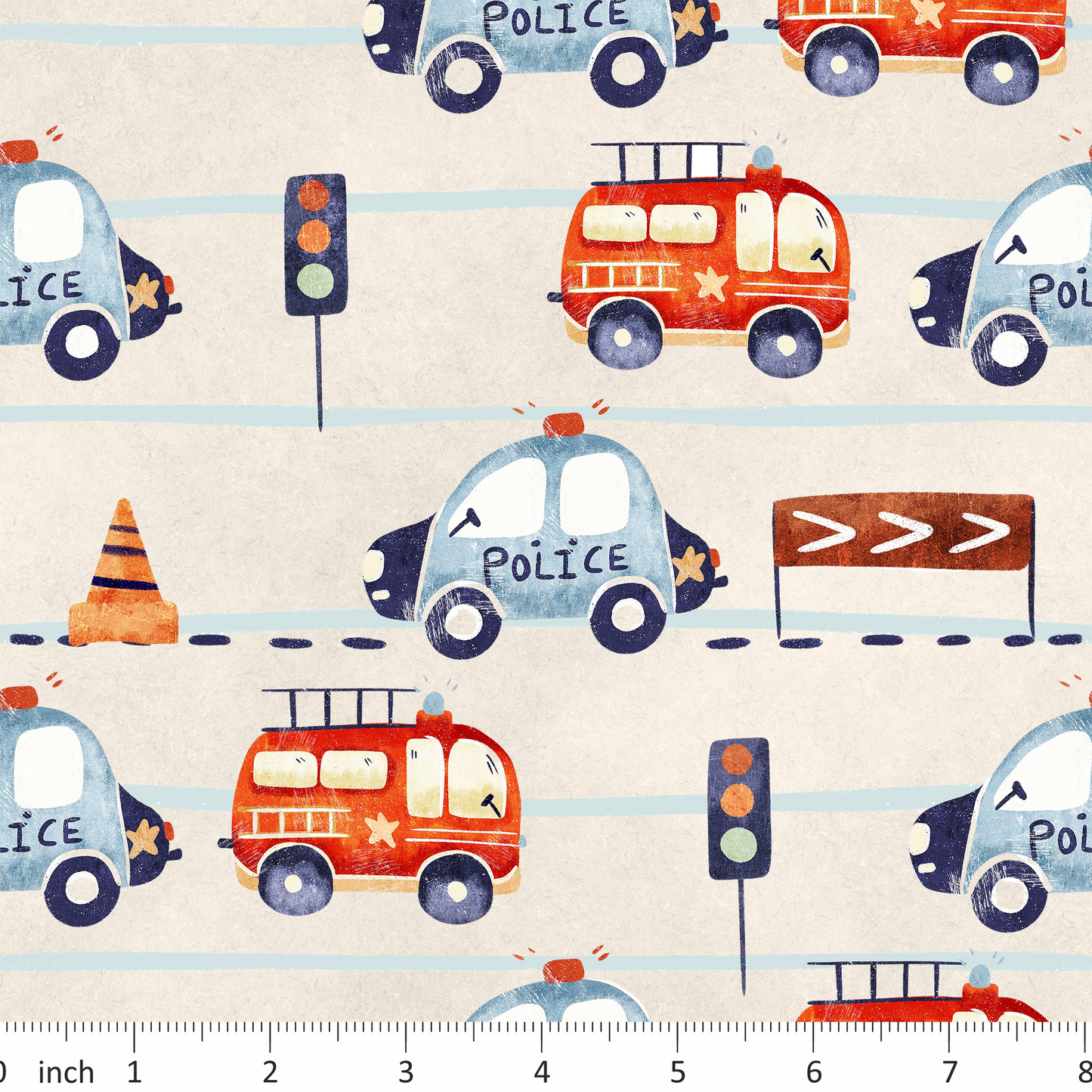 Police Cars and Firetrucks on Stonewashed Ecru