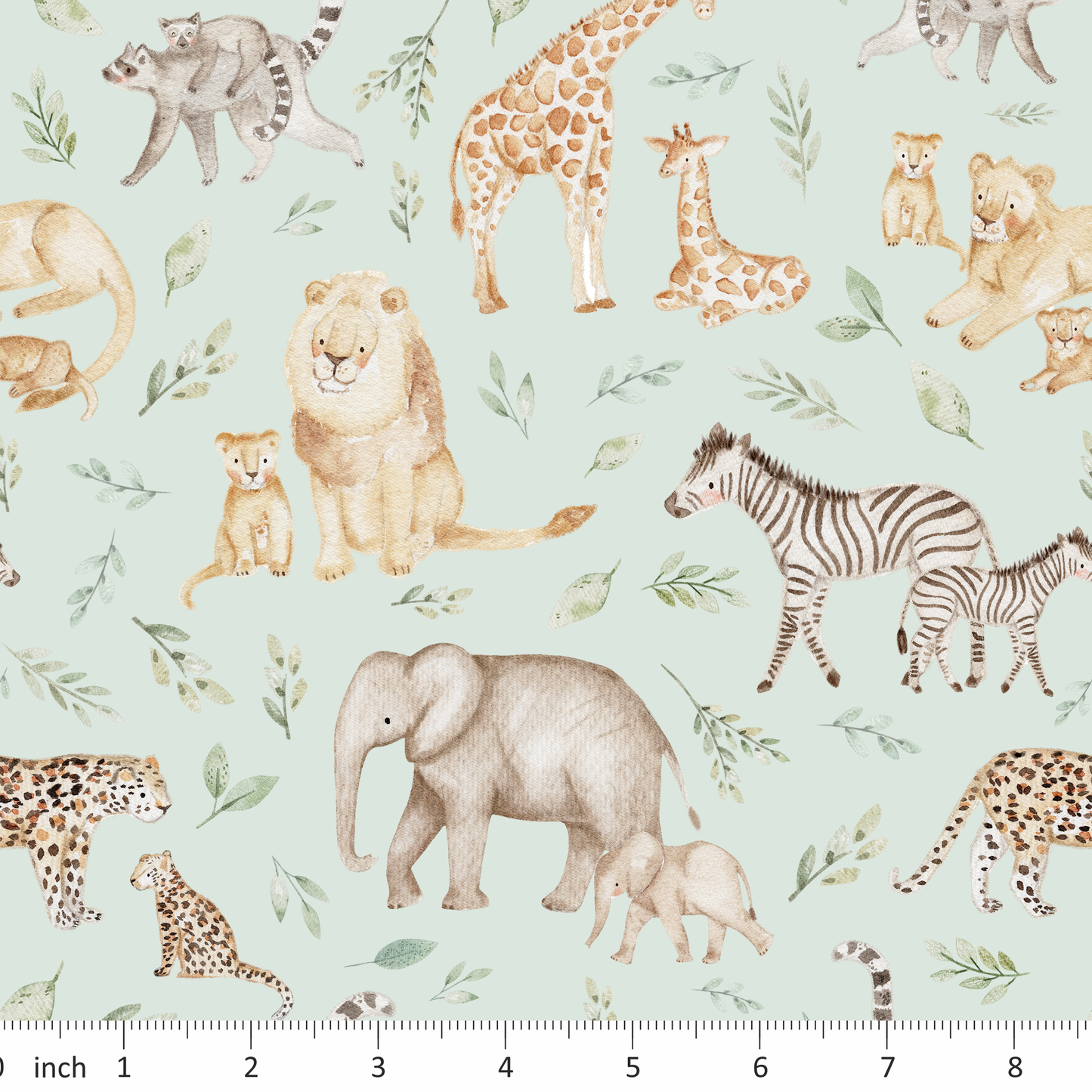 Lumelo and Ginger - By Your Side - On Light Mint - Safari - Lions - Zebra - Giraffe - Lemurs - Elephants
