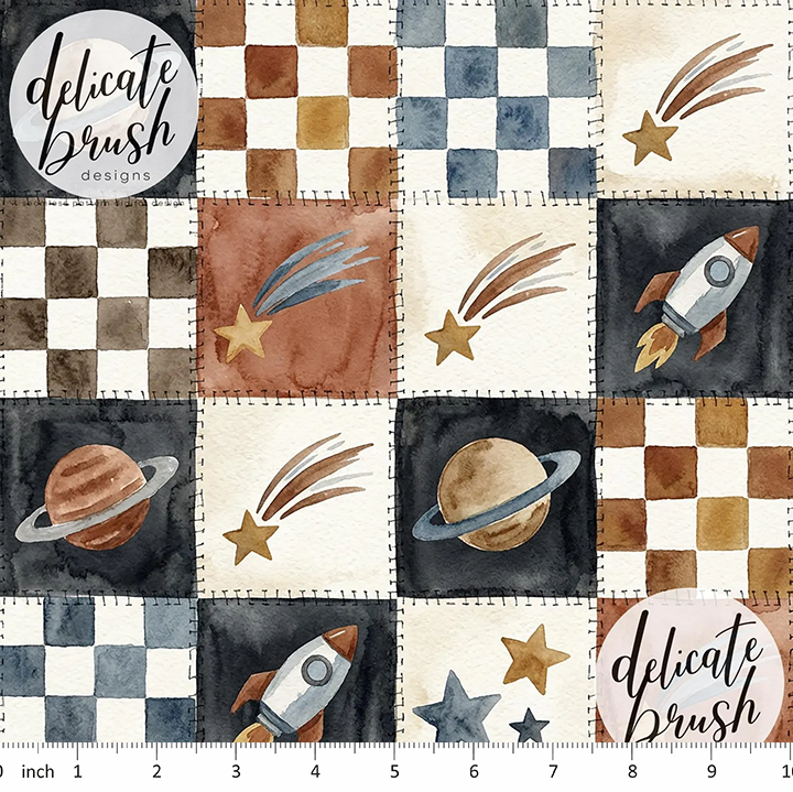 Delicate Brush Designs - Rockets on Checkboard - Space