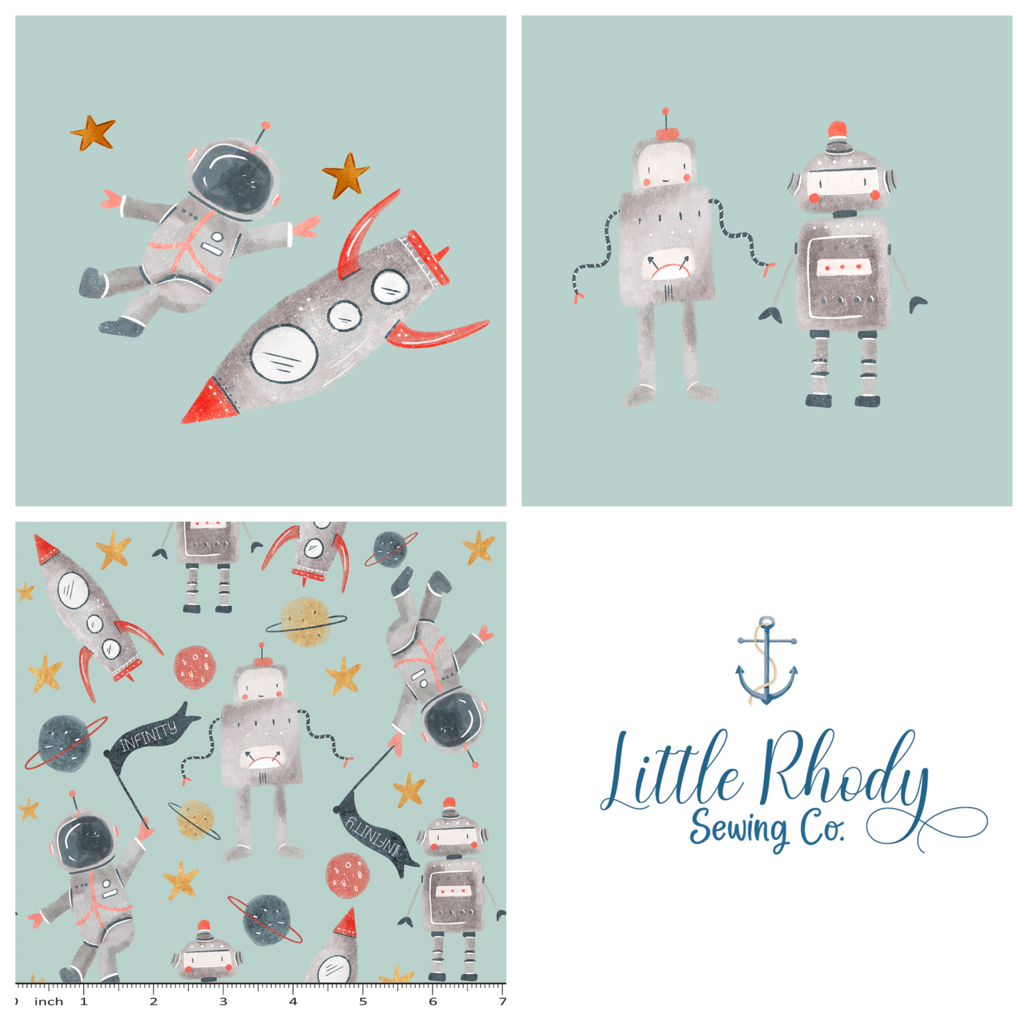 Claire Eddie Art - Robots in Space - 3 Panel Set