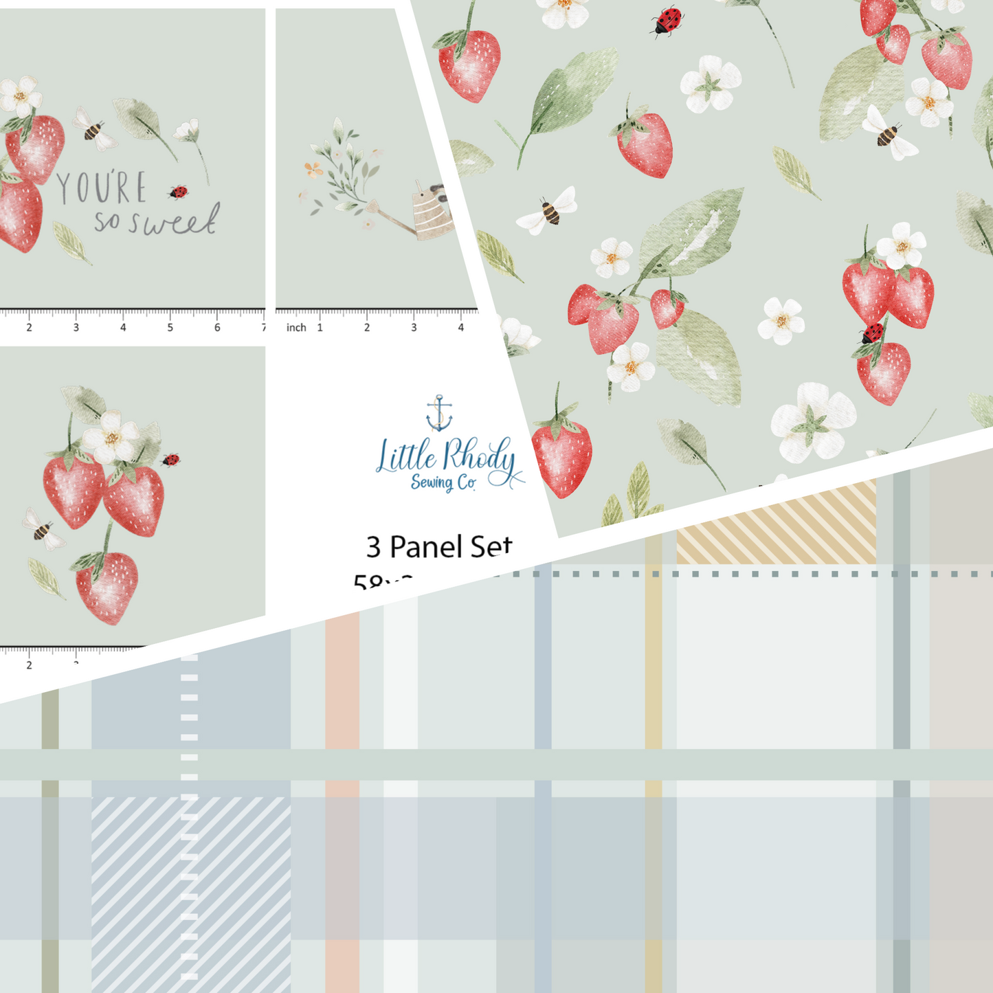Lumelo and Ginger - Strawberries and Ladybugs - 3 Panel Set
