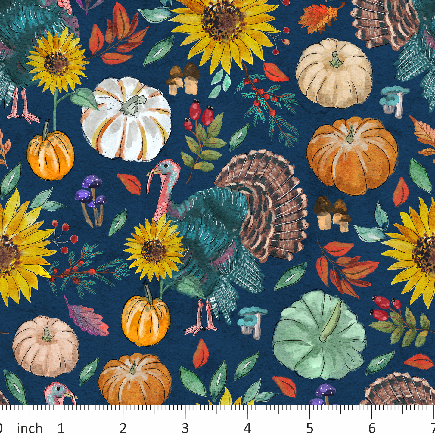 Tatra Cottage - Turkey and Sunflowers - On Dark Blue