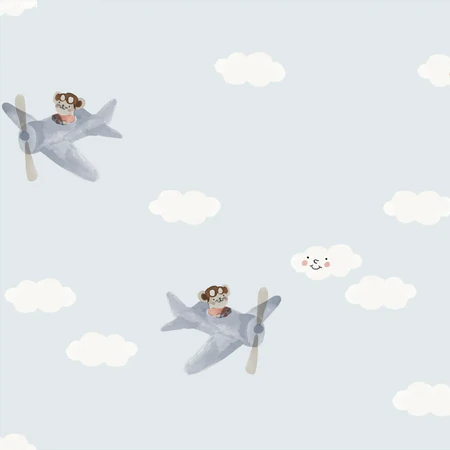 Family Fabrics - Fantasy Airplane Blue on Blue