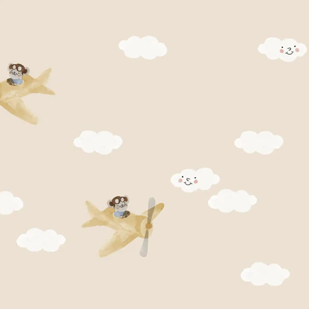 Family Fabrics - Fantasy Airplane Yellow on Sand