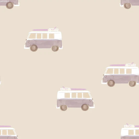 Family Fabrics - Camper Van Purple Beige Medium