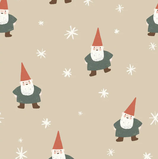 Family Fabrics - Christmas Gnome and Stars Beige  - Small Scale