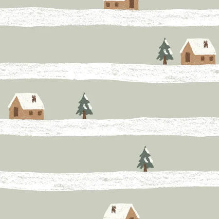 Family Fabrics - House in the Snow Stripe Green