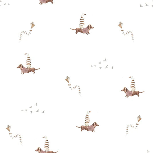 Family Fabrics - Irene Jelier - Dachshund Ducks Pink