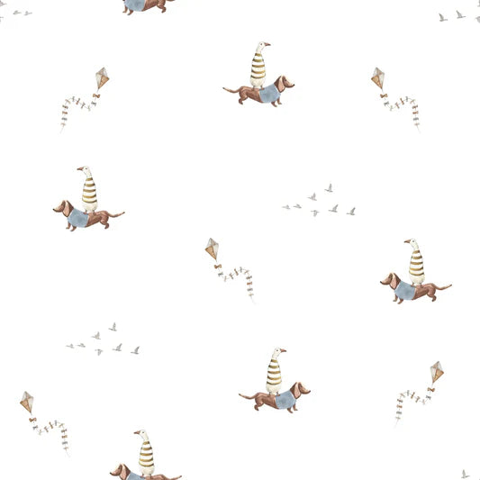 Family Fabrics - Irene Jelier - Dachshund Ducks Blue